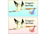 Stork carrying baby with `Congratulations`